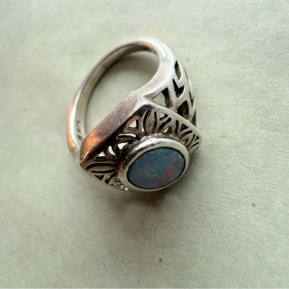 🌟 Sterling Silver Filigree Opal Ring – Size 5 🌟 - Picture 17 of 17